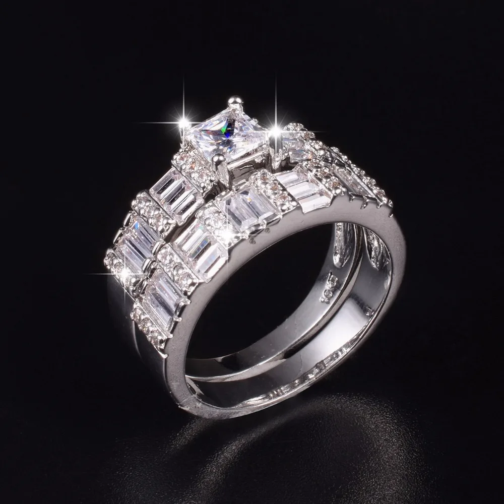 Women's Fashion Princess-cut Square topaz Zircon Ring Set 2-in-1 Lady's 10KT White gold Plated CZ Wedding Anniversary Rings
Women's Fashion Princess-cut Square topaz Zircon Ring Set 2-in-1 Lady's 10KT White gold Plated CZ Wedding Anniversary Rings