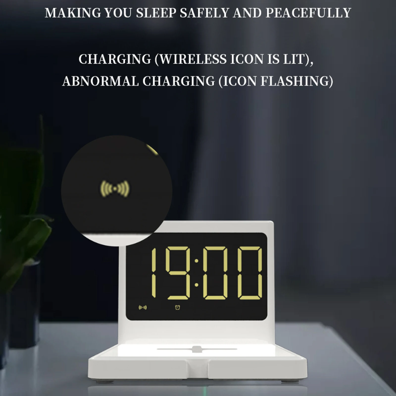 Wireless Charging LED Display Alarm Clock With Sleep Timer 3-Level Dimmer Widely Compatible With Wireless Charge Smartphones
Wireless Charging LED Display Alarm Clock With Sleep Timer 3-Level Dimmer Widely Compatible With Wireless Charge Smartphones