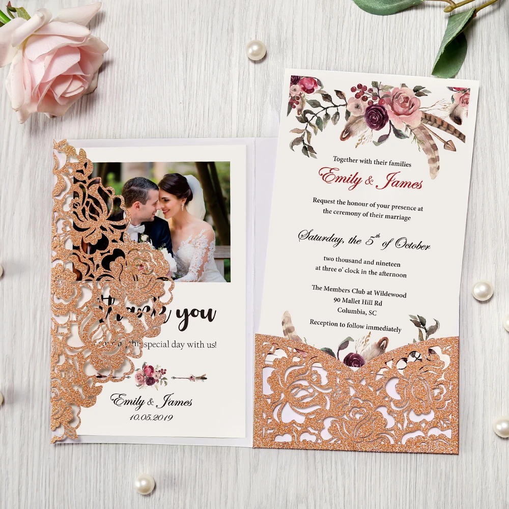 100pcs Champagne Color Laser Cut Floral Invitation Cards for Wedding / Party / Quinceanera / Anniversary / Birthday, CW0008
100pcs Champagne Color Laser Cut Floral Invitation Cards for Wedding / Party / Quinceanera / Anniversary / Birthday, CW0008