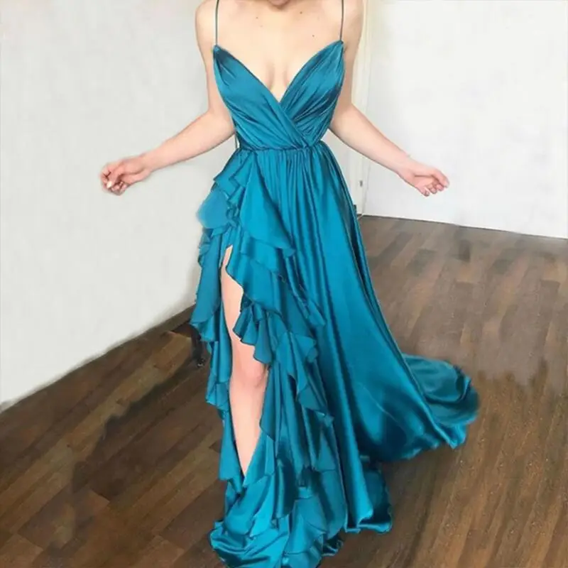Funyue Charming Turquoise Spagetti Straps Prom Dress 2022 Sexy V-Neck High Slit Evening Party Gown A-Line Satin Vestidos De Gala
Funyue Charming Turquoise Spagetti Straps Prom Dress 2022 Sexy V-Neck High Slit Evening Party Gown A-Line Satin Vestidos De Gala