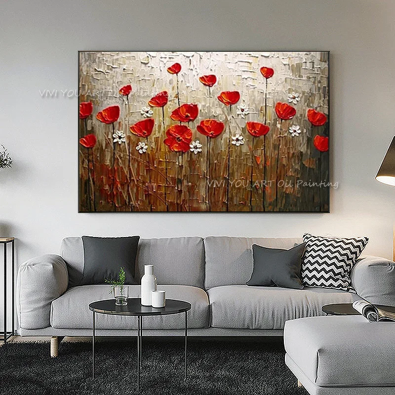 100% Handmade Modern Abstract Decorative Red Flowers Oil Painting On Canvas Wall Art For Living Room Decor
100% Handmade Modern Abstract Decorative Red Flowers Oil Painting On Canvas Wall Art For Living Room Decor