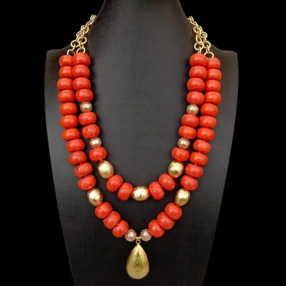 Y·YING 2 Rows Orange Coral Rondelle Faux Gold color Plated Chain Pendant Necklace 21"
Y·YING 2 Rows Orange Coral Rondelle Faux Gold color Plated Chain Pendant Necklace 21"