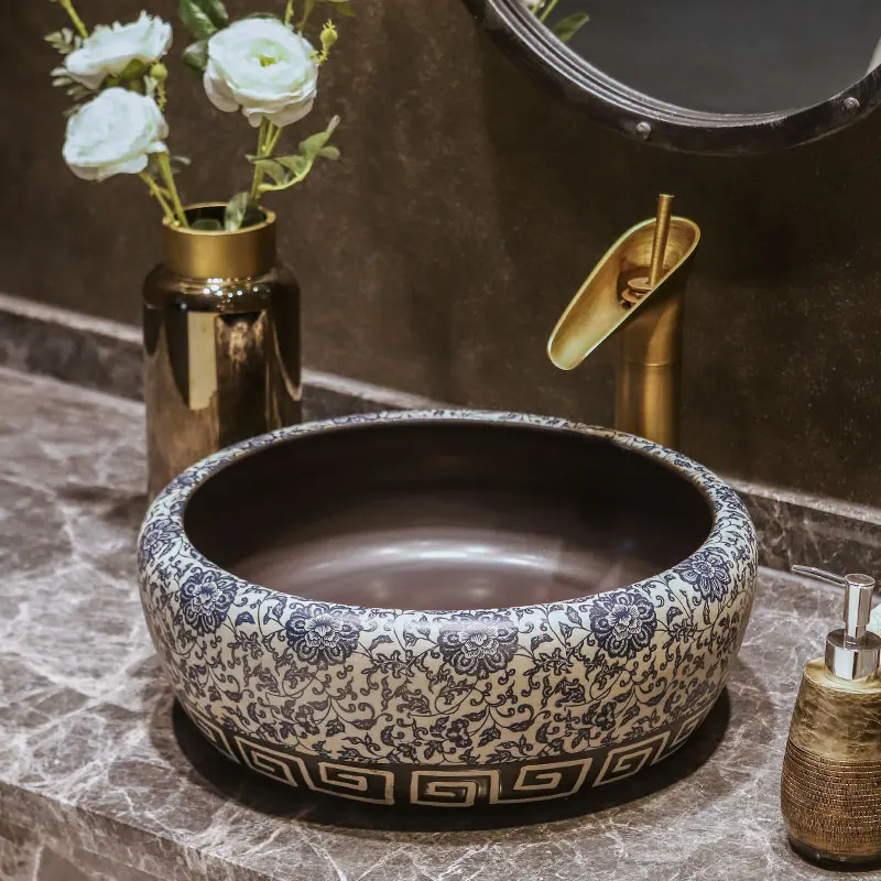 Artistic sink & wash basin Countertop blue and white Ceramic wash basin bathroom sink
Artistic sink & wash basin Countertop blue and white Ceramic wash basin bathroom sink
