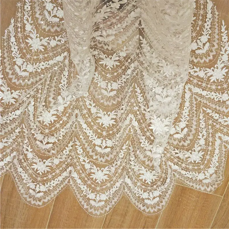 Off White Tulle Wave Flower Lace Fabric Sequins High Quality Alice Embroidered Wedding Bridal 51" width 85cm long
Off White Tulle Wave Flower Lace Fabric Sequins High Quality Alice Embroidered Wedding Bridal 51" width 85cm long