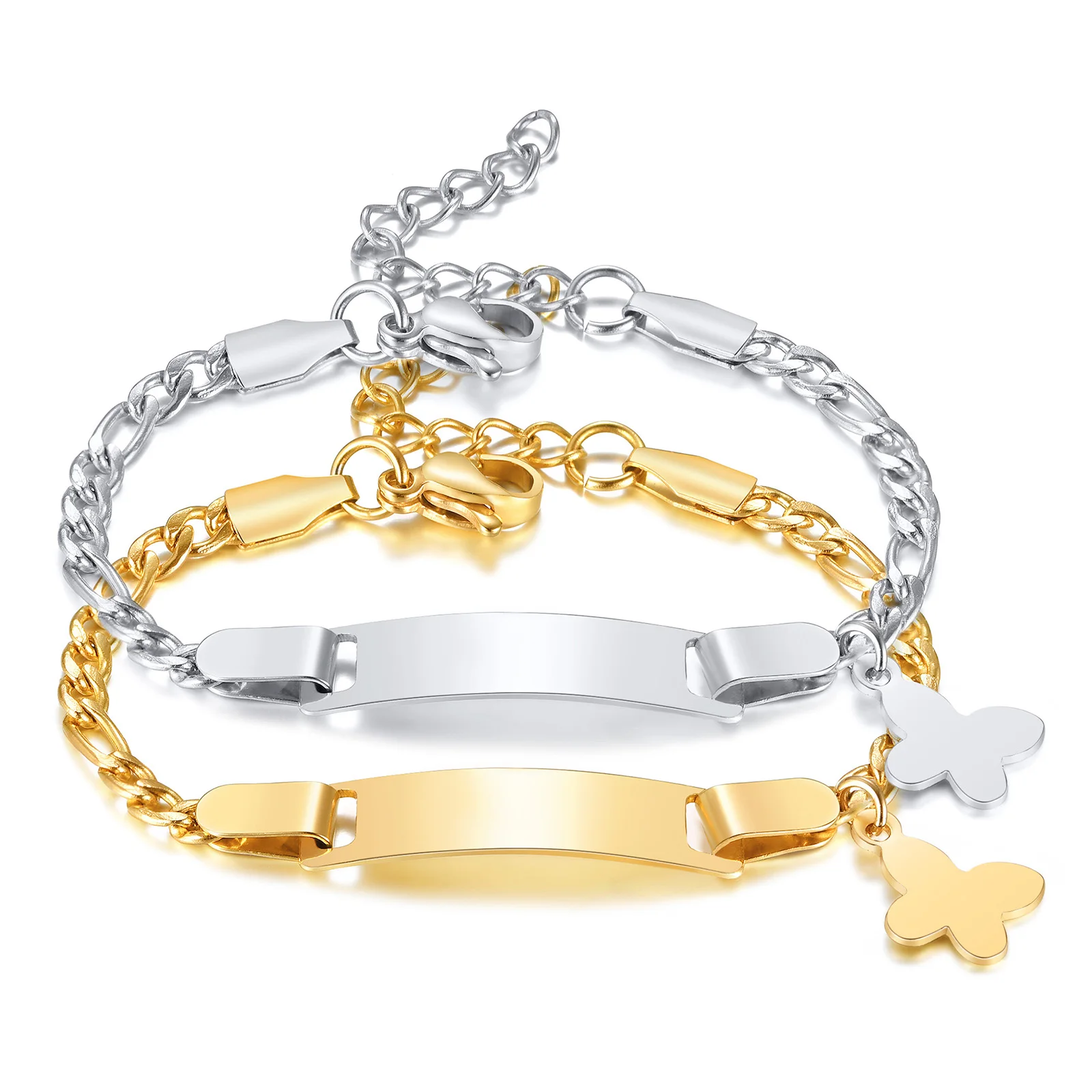 Customized Butterfly Baby Bracelet for Children Boy Girls Stainless Steel Adjustable Figaro Chain Link 12 To 15cm
Customized Butterfly Baby Bracelet for Children Boy Girls Stainless Steel Adjustable Figaro Chain Link 12 To 15cm