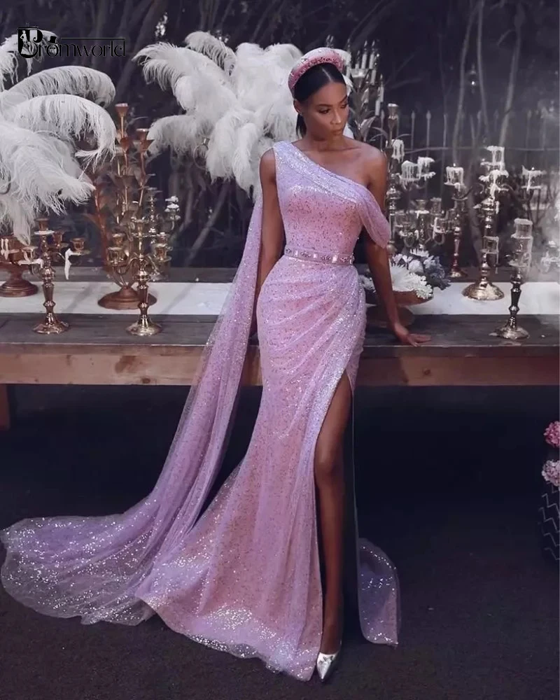 Sparkling Evening Dresses Mermaid Long vestidos de fiesta One Shoulder Sequin Sexy Split Dubai Arabic Pink Formal Prom Dress
Sparkling Evening Dresses Mermaid Long vestidos de fiesta One Shoulder Sequin Sexy Split Dubai Arabic Pink Formal Prom Dress