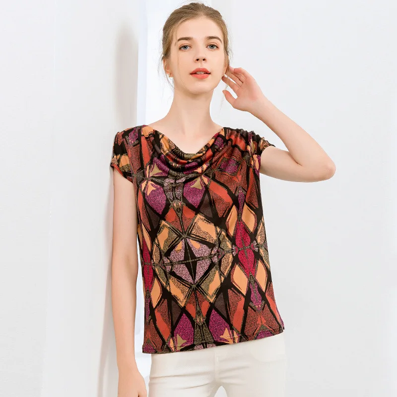 Silk Short Sleeve Women's T-shirt Printed Small Sleeve Bottomed Shirt Mulberry Silk Knitted Women's Wear
Silk Short Sleeve Women's T-shirt Printed Small Sleeve Bottomed Shirt Mulberry Silk Knitted Women's Wear