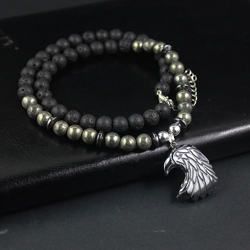 Fashion Mens Lava Stone Natural Prytite Beaded Necklace with Hematite Eagle Head Pendant Jewelry Gift NSN014
Fashion Mens Lava Stone Natural Prytite Beaded Necklace with Hematite Eagle Head Pendant Jewelry Gift NSN014