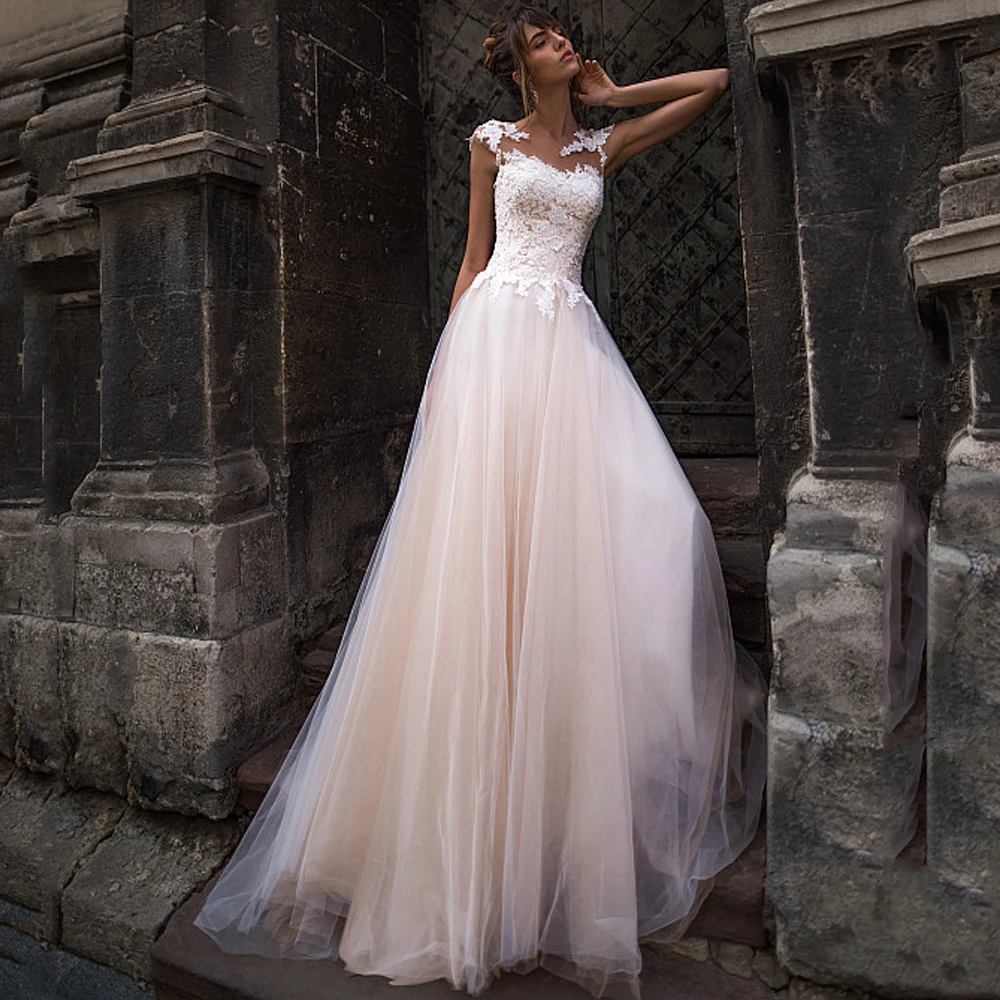 Cap Sleeve Appliques Lace Scoop Buttons Tulle A-Line Wedding Dress 2022 Bridal Gown Vestido De Novia
Cap Sleeve Appliques Lace Scoop Buttons Tulle A-Line Wedding Dress 2022 Bridal Gown Vestido De Novia