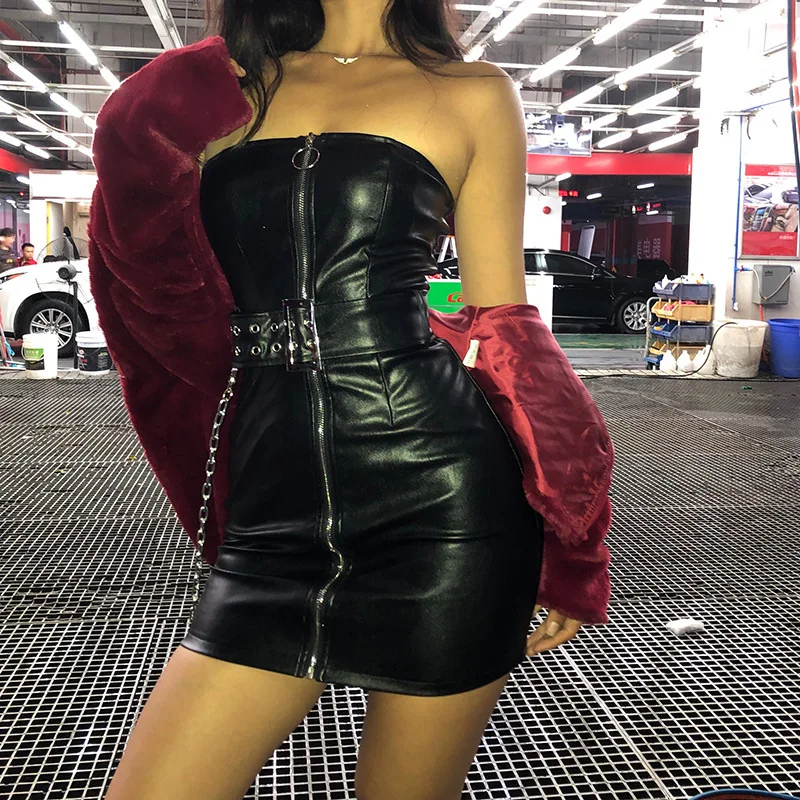 Женское платье из ПУ кожи, на молнии, без бретелек
Женское платье из ПУ кожи, на молнии, без бретелек