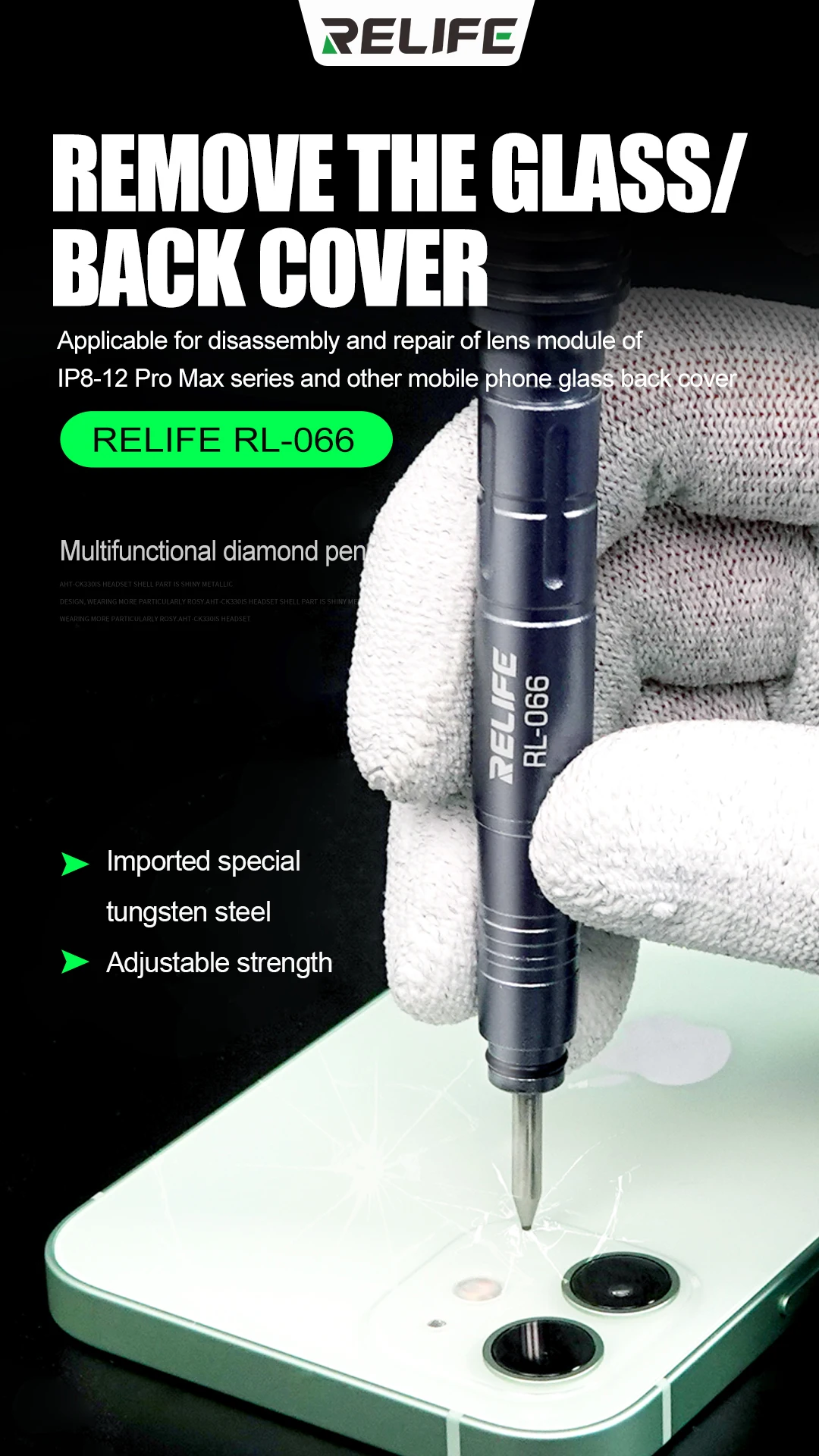 Relife RL-066 Broken Back Glass Pen Adjustable Strength For 12Pro max 11 Pro Xs XR The Cracked Back Glass Separating Repair tool
Relife RL-066 Broken Back Glass Pen Adjustable Strength For 12Pro max 11 Pro Xs XR The Cracked Back Glass Separating Repair tool