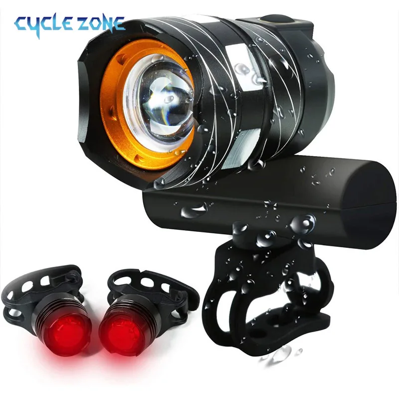 Bicycle Lights Sets 3 Modes Front and Rear Bicycle Headlight Tail Lights Waterproof Zoomable Focusable for MTB Bike Torch Light
Bicycle Lights Sets 3 Modes Front and Rear Bicycle Headlight Tail Lights Waterproof Zoomable Focusable for MTB Bike Torch Light