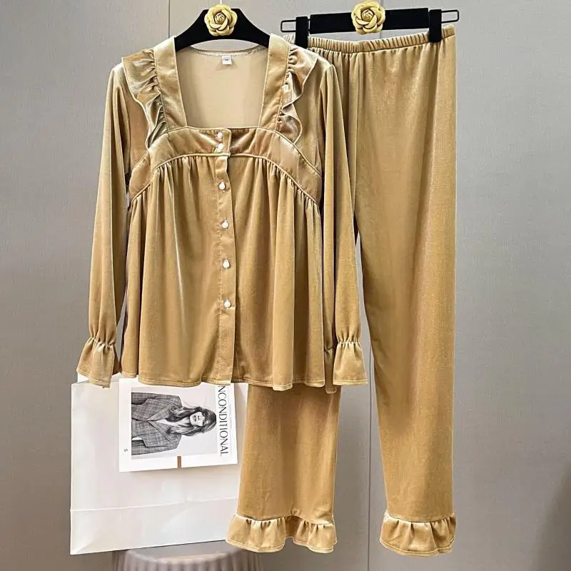 Spring Autumn New Velvet Sleepwear Soft Home Clothing 2PCS Sleep Set Nightwear Intimate Lingerie Women Long Sleeve Pajamas Suit
Spring Autumn New Velvet Sleepwear Soft Home Clothing 2PCS Sleep Set Nightwear Intimate Lingerie Women Long Sleeve Pajamas Suit