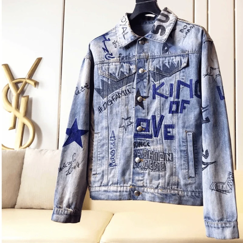American Denim Jacket Letter Embroidery Jacket Punk Streetwear Fall Coat For Male Bomber Jacket Men Casual Print Hip Hop Jackets
American Denim Jacket Letter Embroidery Jacket Punk Streetwear Fall Coat For Male Bomber Jacket Men Casual Print Hip Hop Jackets