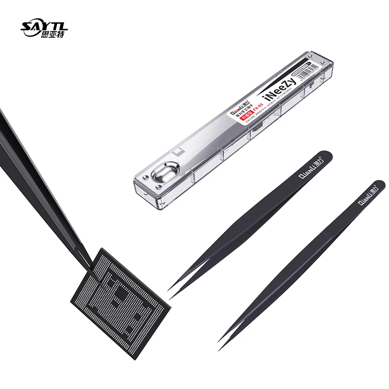 Qianli Ultra Fine Black tweezers Manual Gringding Non-magnetic Stainless Tweezer BGA Jumper Repair Forceps for Phone Repair
Qianli Ultra Fine Black tweezers Manual Gringding Non-magnetic Stainless Tweezer BGA Jumper Repair Forceps for Phone Repair
