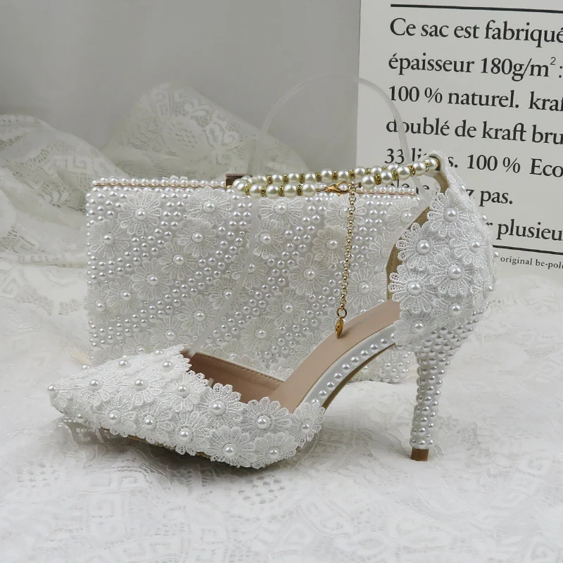 Fashion Lace Flower Wedding Shoes With Matching Bags High Heels Pointed Toe Ankle Strap Ladies Party shoe and bag set Pearl Shoe
Fashion Lace Flower Wedding Shoes With Matching Bags High Heels Pointed Toe Ankle Strap Ladies Party shoe and bag set Pearl Shoe