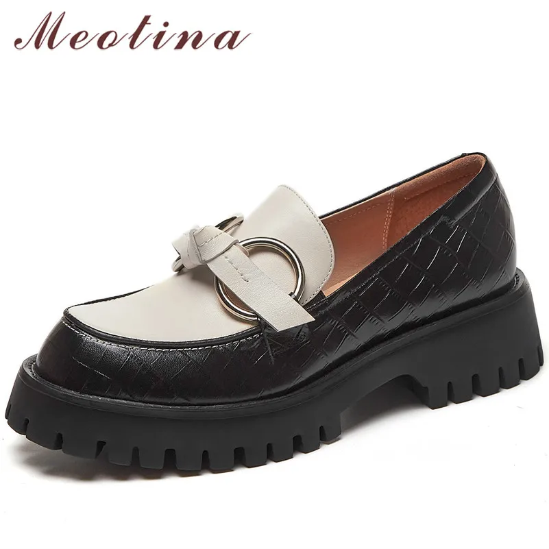 Meotina Loafers Shoes Women Med Heels Real Leather Platform Thick Heel Pumps Metal Decoration Ladies Footwear Spring Brown 34-40
Meotina Loafers Shoes Women Med Heels Real Leather Platform Thick Heel Pumps Metal Decoration Ladies Footwear Spring Brown 34-40