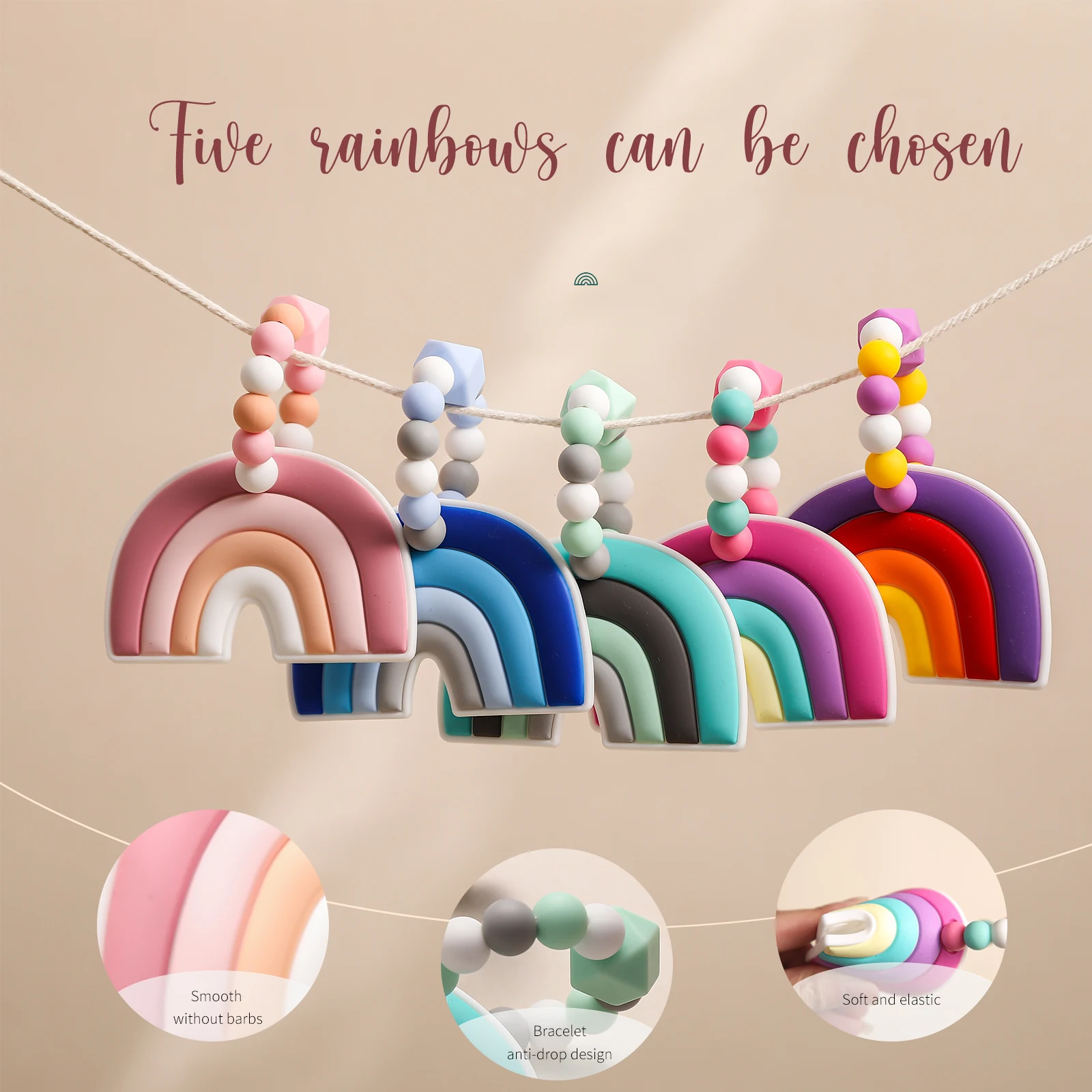 1 Pcs Rainbow Bracelet Teether Food Grade Silicone Baby Teethers Baby Teether Molar Toy Gift Natural Stop Sucking Thumb Toy
1 Pcs Rainbow Bracelet Teether Food Grade Silicone Baby Teethers Baby Teether Molar Toy Gift Natural Stop Sucking Thumb Toy