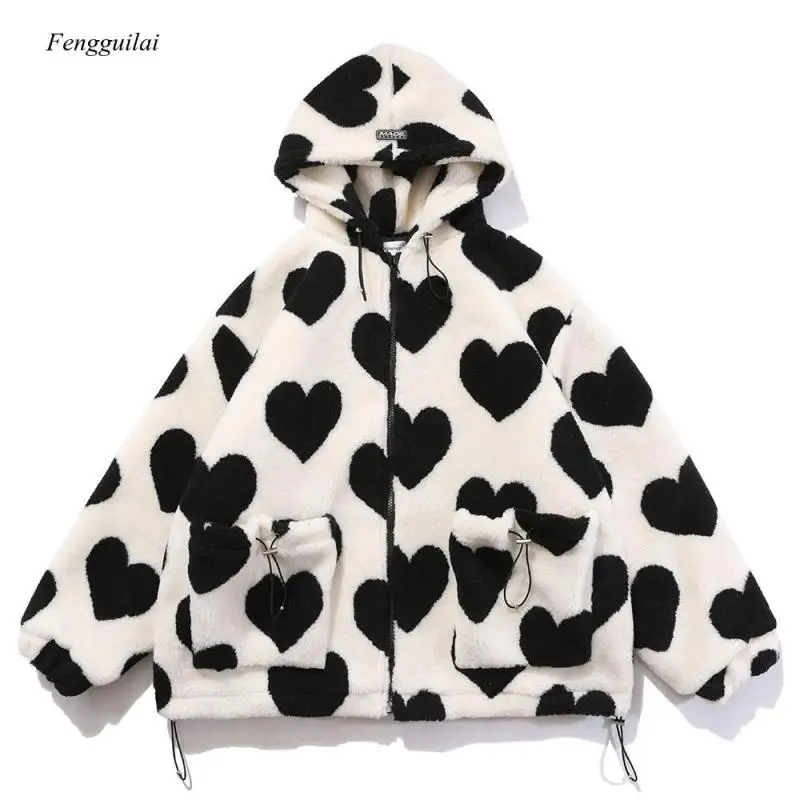 Cute Heart Shaped Print Lambswool Winter Jacket Women Drawstring Pockets Zipper Hooded High Street Warm Couple
Cute Heart Shaped Print Lambswool Winter Jacket Women Drawstring Pockets Zipper Hooded High Street Warm Couple