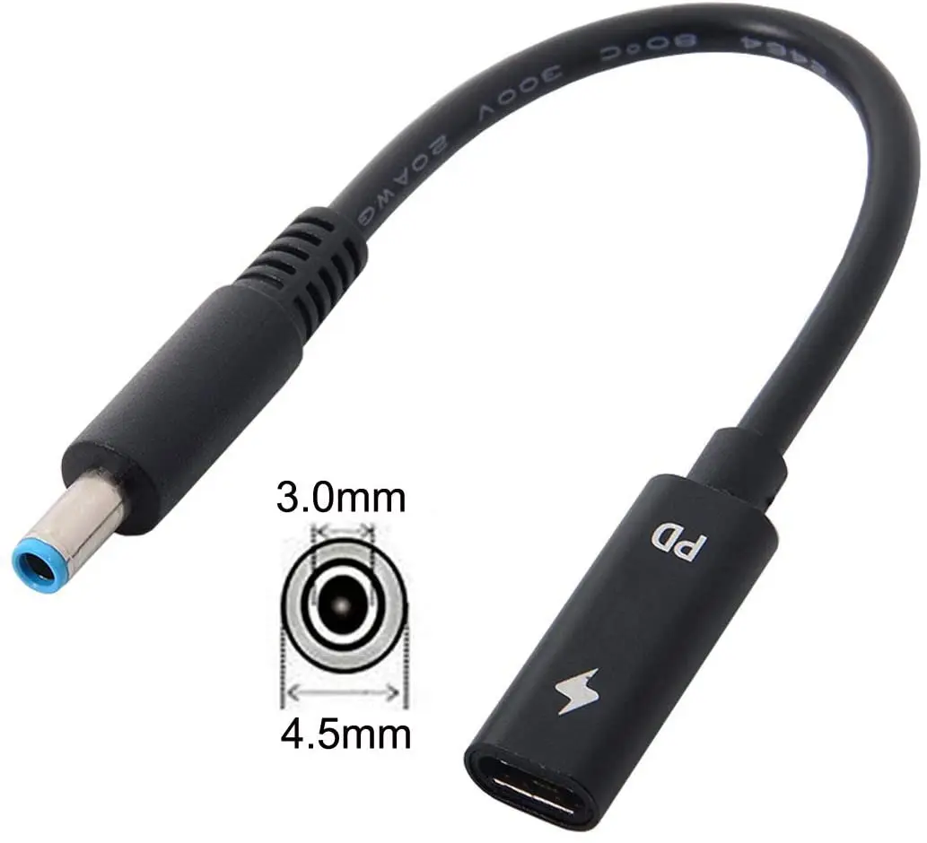 Type C USB-C Female Input to DC 4.5x3.0mm Power PD Charge Cable fit for Laptop 18-20V (4.5x3.0mm)
Type C USB-C Female Input to DC 4.5x3.0mm Power PD Charge Cable fit for Laptop 18-20V (4.5x3.0mm)