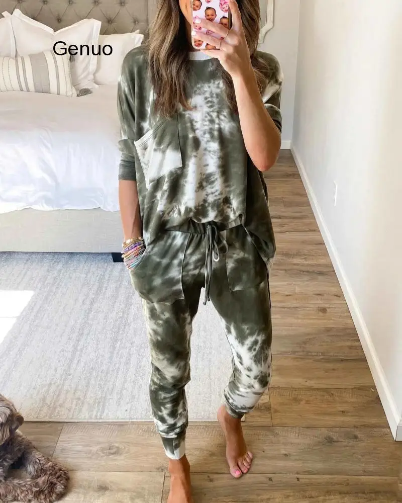 Summer 2020 Pajama Set Tie Dye Sleepwear Women Nightwear Long Sleeve Top Drawstring Pants 2 Pieces Loungewear Dropshipping
Summer 2020 Pajama Set Tie Dye Sleepwear Women Nightwear Long Sleeve Top Drawstring Pants 2 Pieces Loungewear Dropshipping