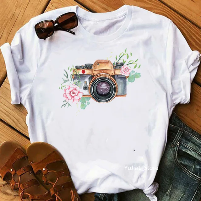Vintage Watercolor Flowers Camera Print White T Shirt Women Harajuku Kawaii Top Female T-Shirt Camisetas Mujer Tee Custom Tshirt
Vintage Watercolor Flowers Camera Print White T Shirt Women Harajuku Kawaii Top Female T-Shirt Camisetas Mujer Tee Custom Tshirt