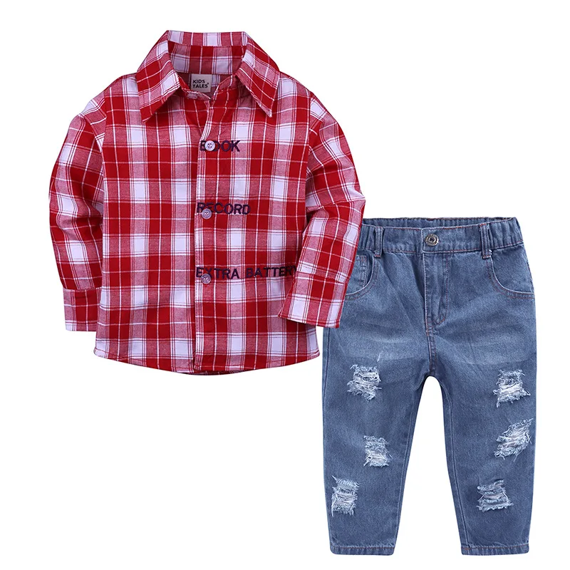 Cotton Spring Boys Clothes Baby Plaid Shirts Top Denim Pants 2 Pieces Sets Outfits Childrens Hole Jeans Long Sleeve Blouse
Cotton Spring Boys Clothes Baby Plaid Shirts Top Denim Pants 2 Pieces Sets Outfits Childrens Hole Jeans Long Sleeve Blouse