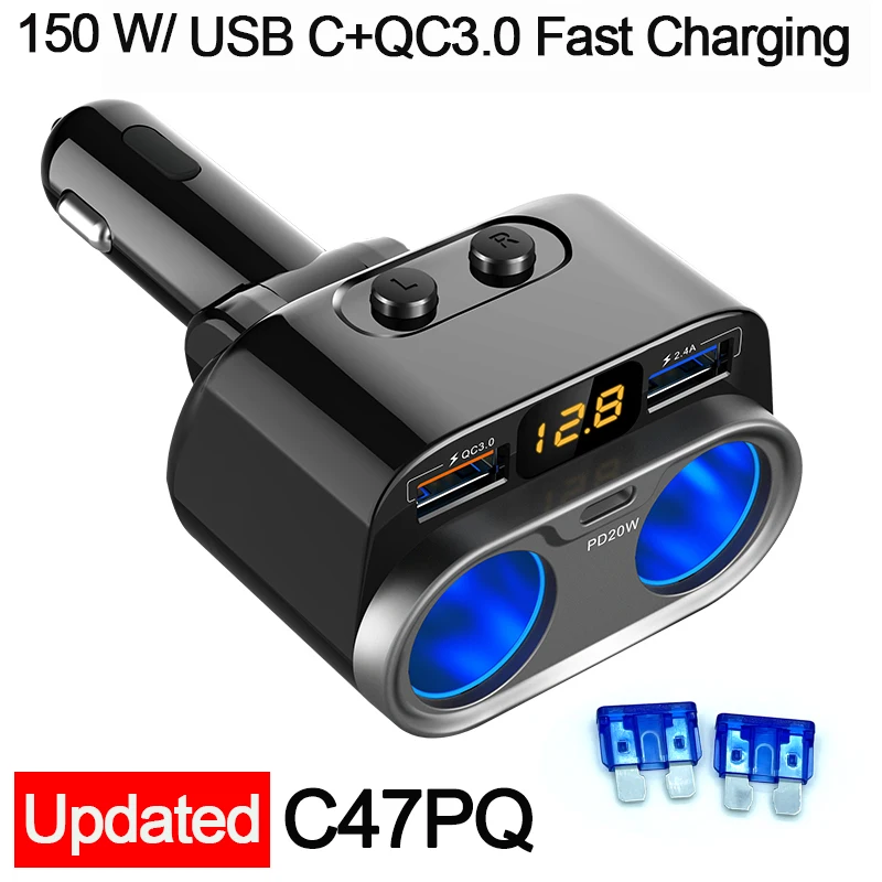 Car Cigarette Lighter Socket Two Port Power Adapter 12V/24V + Dual USB Fast Charge + Type-C Car Charger with Independent Switch
Car Cigarette Lighter Socket Two Port Power Adapter 12V/24V + Dual USB Fast Charge + Type-C Car Charger with Independent Switch