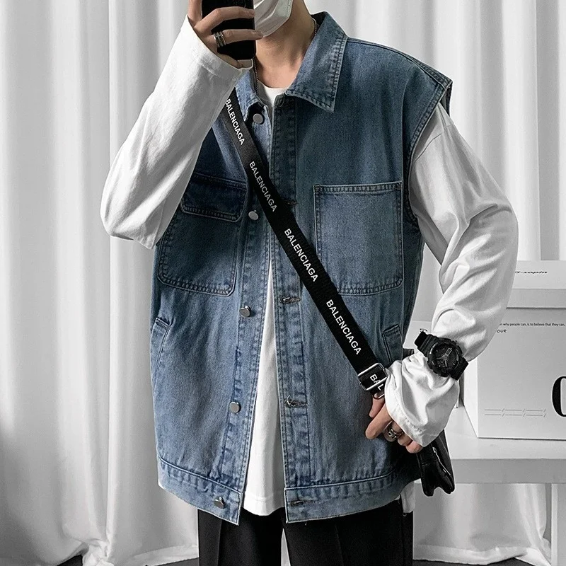 Men Harajuku Loose Fit Sleeveless Denim Jacket Pockets Casual Hip Hop Vest Top Single Breasted Streetwear Preppy Style Waistcoat
Men Harajuku Loose Fit Sleeveless Denim Jacket Pockets Casual Hip Hop Vest Top Single Breasted Streetwear Preppy Style Waistcoat