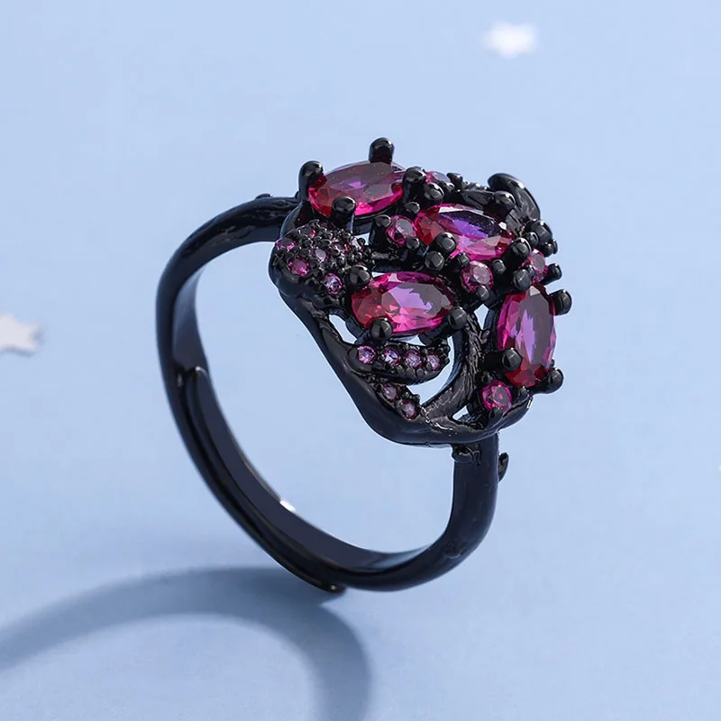 Luxury Black Gold Couple Ring Bridal Rose Red Garnet Stainless Steel Pattern Jewelry Vintage Wedding Rings for Men Women
Luxury Black Gold Couple Ring Bridal Rose Red Garnet Stainless Steel Pattern Jewelry Vintage Wedding Rings for Men Women