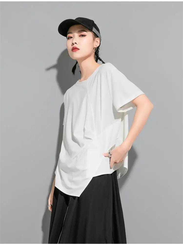 Ladies Short Sleeve T-Shirt Summer New Personality Stitching Irregular Design Solid Color Pleated Large Size Half Sleeve
Ladies Short Sleeve T-Shirt Summer New Personality Stitching Irregular Design Solid Color Pleated Large Size Half Sleeve