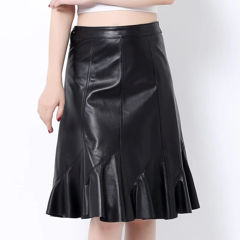Elegant Genuine Leather Skirts Women High Waist Black Real Sheepskin Ruffle Design Office Ladies Midi Skirts Female Size 4XL
Elegant Genuine Leather Skirts Women High Waist Black Real Sheepskin Ruffle Design Office Ladies Midi Skirts Female Size 4XL