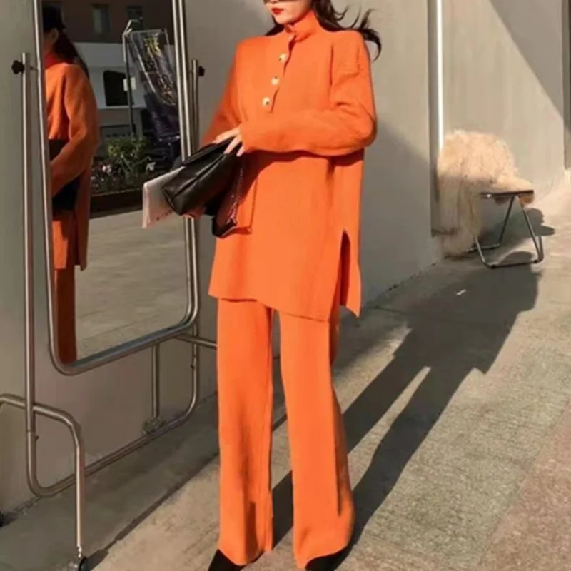 Women's suit 2021 new fashion sweater casual wide-leg pants two-piece knit coat 
Women's suit 2021 new fashion sweater casual wide-leg pants two-piece knit coat