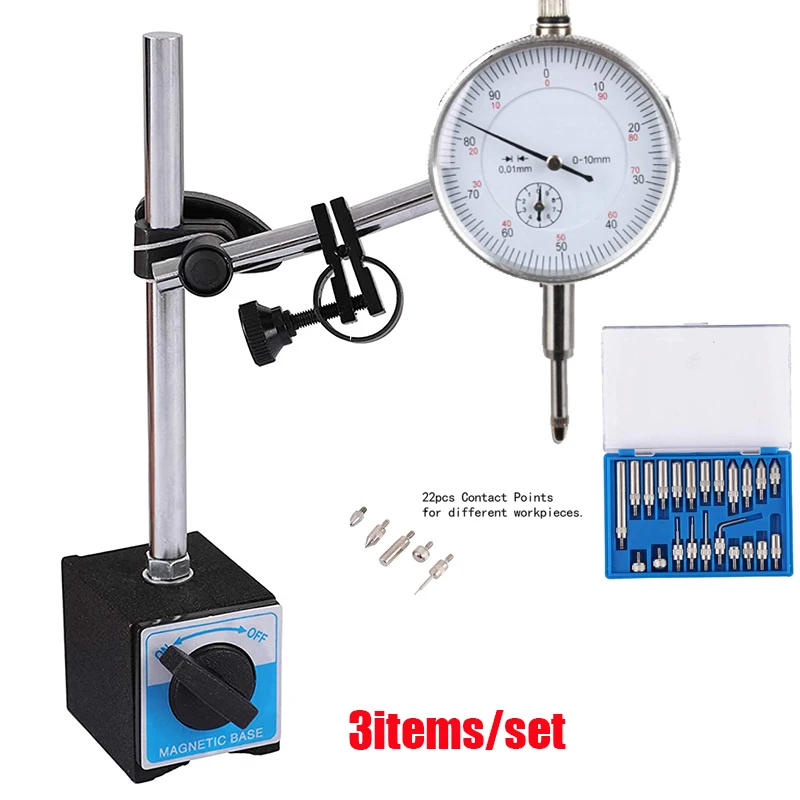 3pcs/set Dial Indicator with Magnetic Base Holder Fine Adjustable Long Arm 0-10mm Tester Gage Gauge 0.01mm
3pcs/set Dial Indicator with Magnetic Base Holder Fine Adjustable Long Arm 0-10mm Tester Gage Gauge 0.01mm