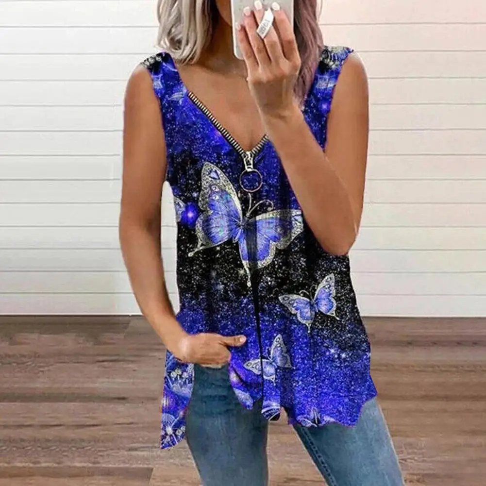 Women Butterfly Sleeveless Tops Zipper V-collar T-shirt Summer Print Tank Top Loose Irregular Hem Vest Lady Sleeveless T-shirt
Women Butterfly Sleeveless Tops Zipper V-collar T-shirt Summer Print Tank Top Loose Irregular Hem Vest Lady Sleeveless T-shirt