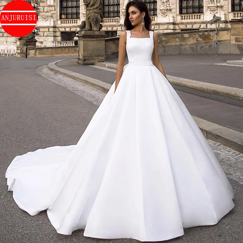 Brush Train Wedding Dress Satin Vestido De Novia 2022 Lace Bride Gown Simple Robe Mariage Boda Trouwjurk With Pockets Bow Back
Brush Train Wedding Dress Satin Vestido De Novia 2022 Lace Bride Gown Simple Robe Mariage Boda Trouwjurk With Pockets Bow Back