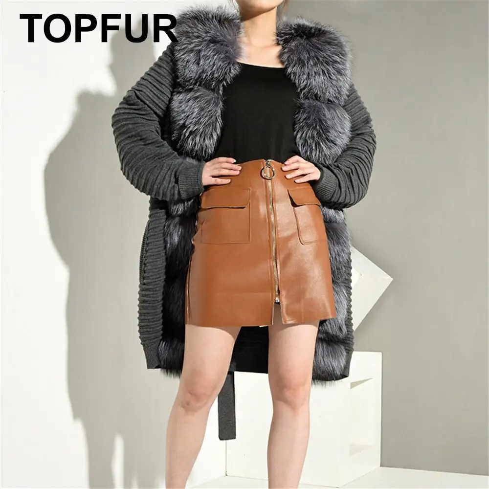 TOPFUR Fashion Gray Knitted Coat With Belt Full Sleeves Real Fur Coat Women Natural Silver Fox Fur Coat With Fox Fur Collar
TOPFUR Fashion Gray Knitted Coat With Belt Full Sleeves Real Fur Coat Women Natural Silver Fox Fur Coat With Fox Fur Collar