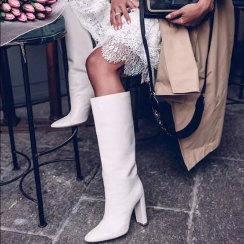 White Leather Knee High Boots Chunky Heels Fashion High Long Boots Round Toe Square Heels Winter Party Shoes Size 43 Customized
White Leather Knee High Boots Chunky Heels Fashion High Long Boots Round Toe Square Heels Winter Party Shoes Size 43 Customized