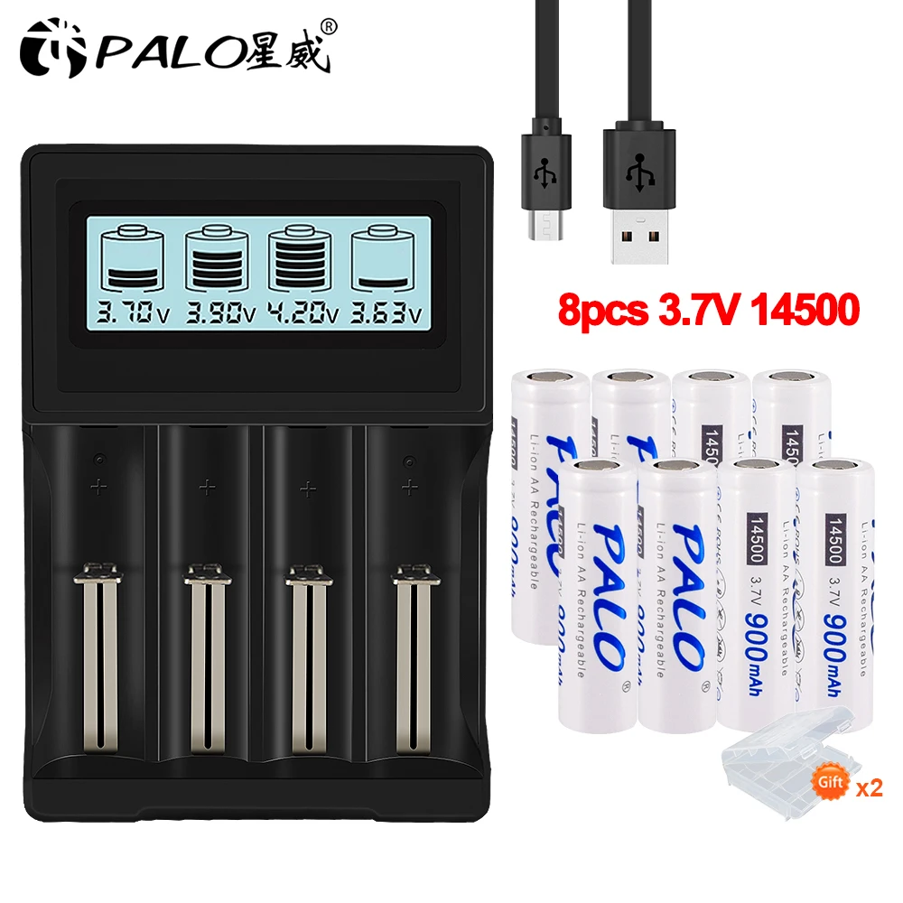 PALO 14500 3.7V 900mAh AA Lithium Rechargeable Battery For Toy LED Flashlight Remote Control Mouse Shaver AA Li ion Batteria
PALO 14500 3.7V 900mAh AA Lithium Rechargeable Battery For Toy LED Flashlight Remote Control Mouse Shaver AA Li ion Batteria