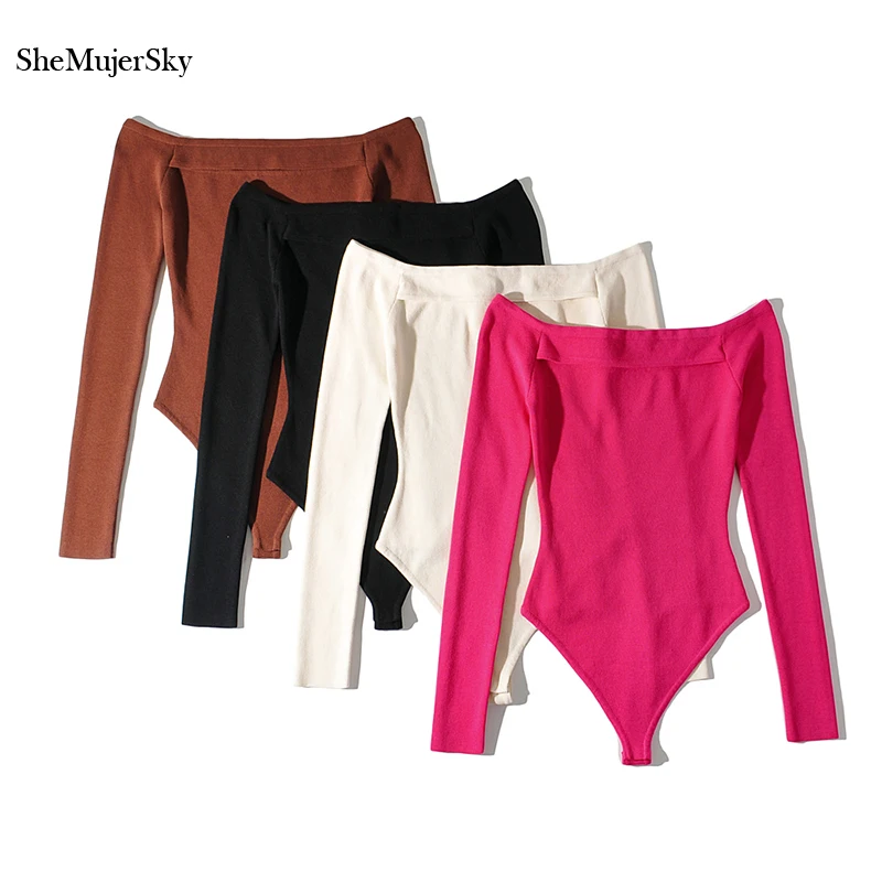 SheMujerSky Women Sexy Solid Color Off Shoulder Bodysuits Long Sleeve Knitted Elastic Slim Jumpsuits Ladies Hollow Out Tops
SheMujerSky Women Sexy Solid Color Off Shoulder Bodysuits Long Sleeve Knitted Elastic Slim Jumpsuits Ladies Hollow Out Tops