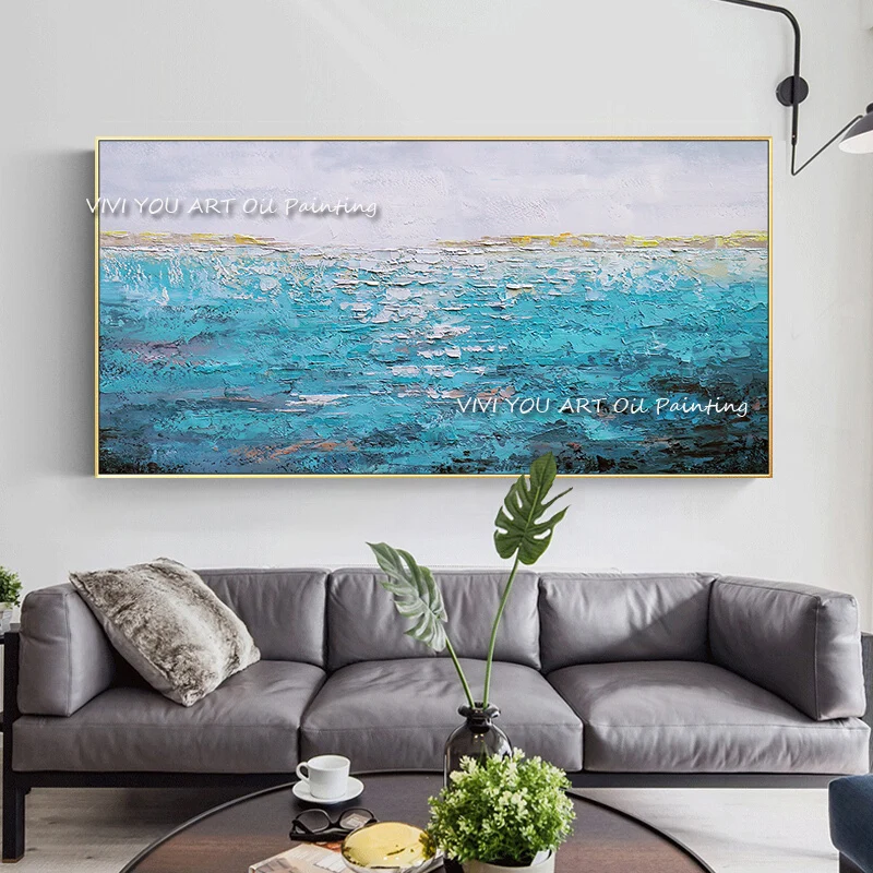 Natural Abstract Ocean Blue Landscape Oil Painting Canvas Cuadros Handmade Scandinavian Wall Art Picture for Living Room
Natural Abstract Ocean Blue Landscape Oil Painting Canvas Cuadros Handmade Scandinavian Wall Art Picture for Living Room