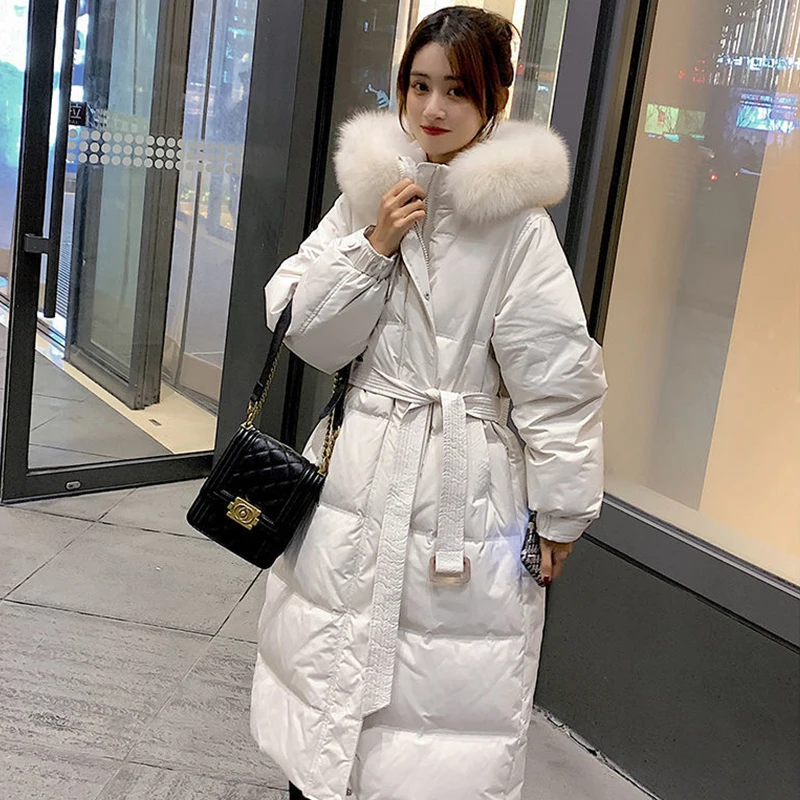 Winter Puffer Jackets Fox Fur Collar White Duck Down Jacket Women Fashion Long Down Hooded Coat Thick Warm Belt Parka 2023 New
Winter Puffer Jackets Fox Fur Collar White Duck Down Jacket Women Fashion Long Down Hooded Coat Thick Warm Belt Parka 2023 New