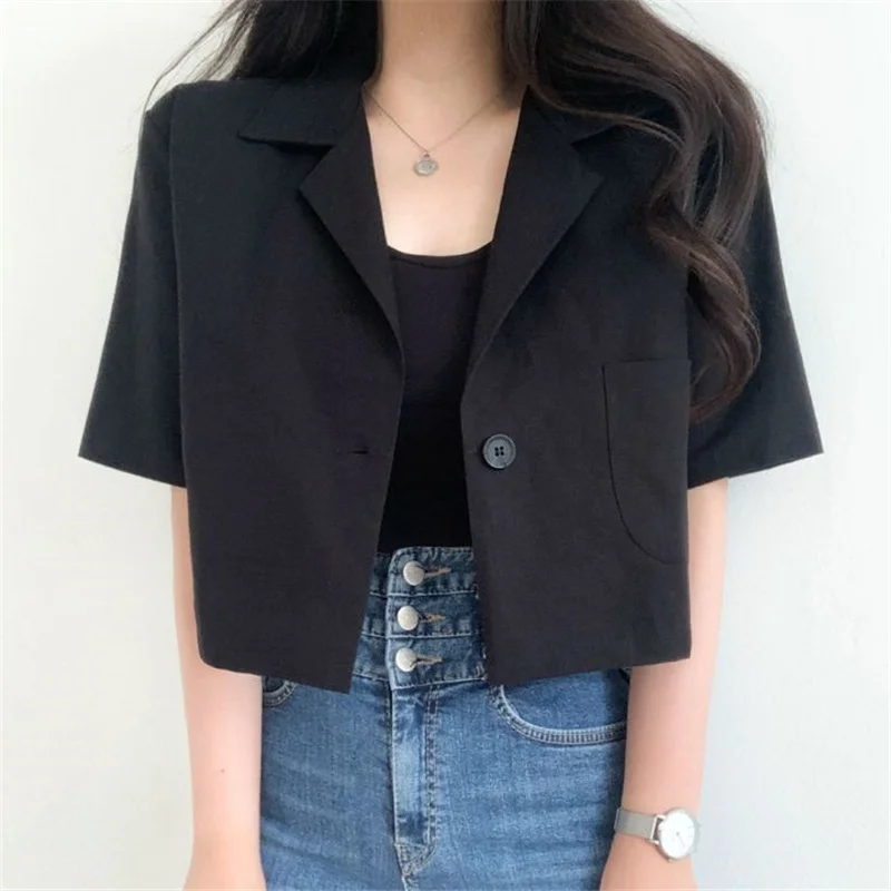 Women's Minimalist Chic Style Shirts Solid Notched Collar Short Sleeves Single Button Big Pocket Short Tops Summer 2021
Women's Minimalist Chic Style Shirts Solid Notched Collar Short Sleeves Single Button Big Pocket Short Tops Summer 2021