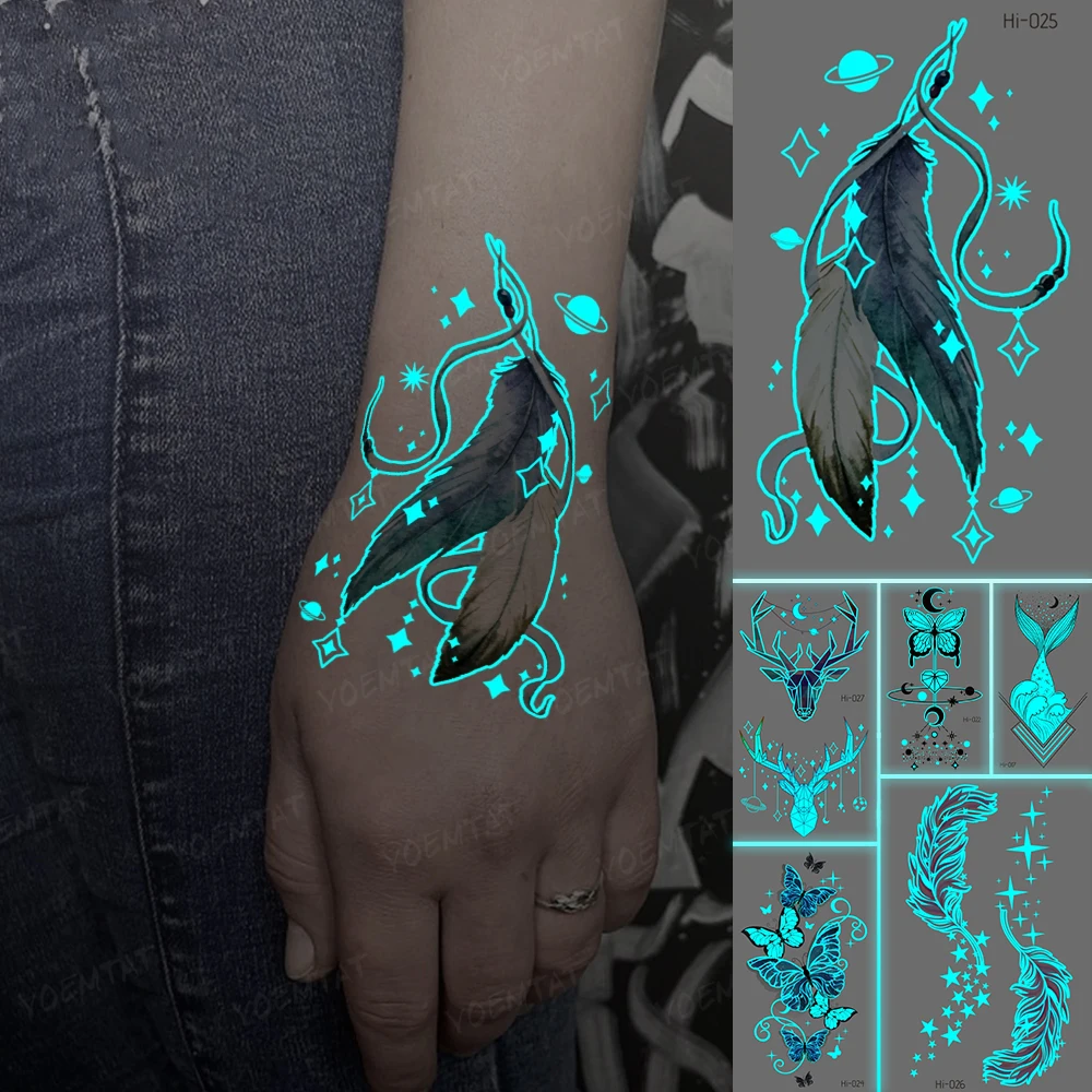 Sexy Luminous Temporary Waterproof Tattoo Feather Deer Butterfly Back Arm Fashion Fake Tatoo Body Art Men Women
Sexy Luminous Temporary Waterproof Tattoo Feather Deer Butterfly Back Arm Fashion Fake Tatoo Body Art Men Women
