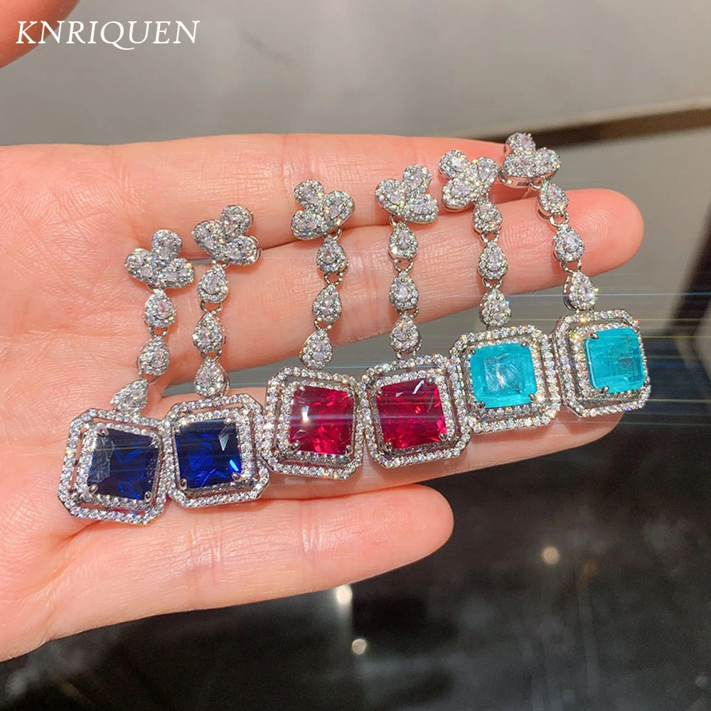 Luxury Charms 9*9mm Paraiba Tourmaline Ruby Aquamarine Stone Lab Diamond Wedding Dangle Earrings for Women Party Fine Jewelry
Luxury Charms 9*9mm Paraiba Tourmaline Ruby Aquamarine Stone Lab Diamond Wedding Dangle Earrings for Women Party Fine Jewelry