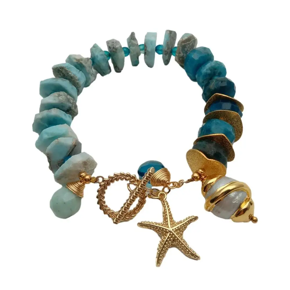 Y·YING Natural Blue Larimar Slice Apatite Rondelle Bracelet Keshi Pearl Seastar 9"
Y·YING Natural Blue Larimar Slice Apatite Rondelle Bracelet Keshi Pearl Seastar 9"