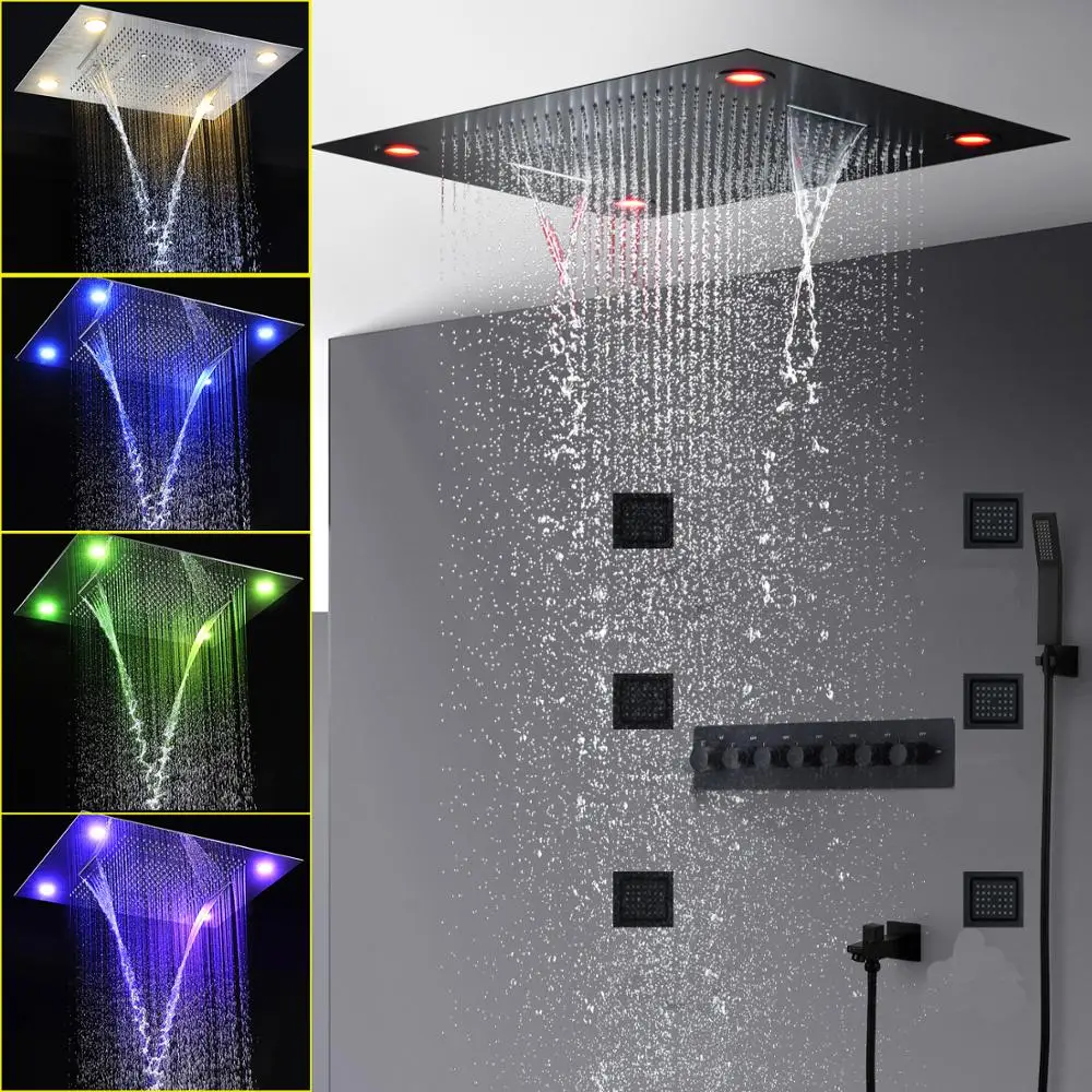 Luxury Black Shower Head Set Constant Temperature Thermostatic Mixer 800x600mm 32x24 Inches Spray Panel 4 Inch Lateral Jets
Luxury Black Shower Head Set Constant Temperature Thermostatic Mixer 800x600mm 32x24 Inches Spray Panel 4 Inch Lateral Jets