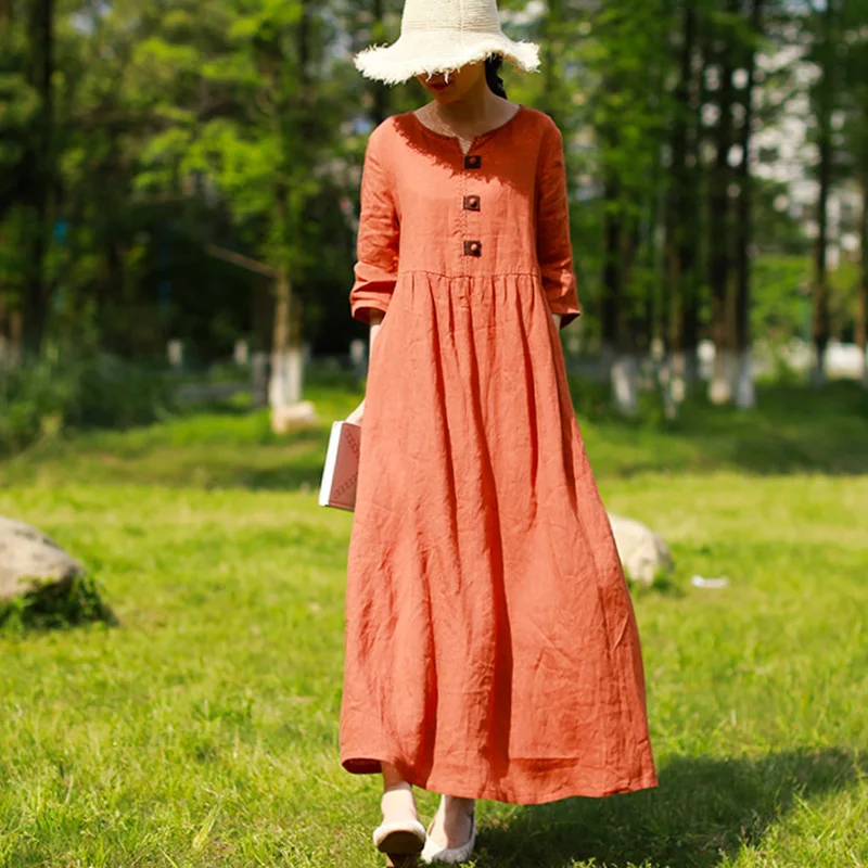 LZJN Women Spring Summer Long Sleeve Maxi Dress Long Linen Robe Femme Handmade Front Buttons Long Shirt Dress with Pockets
LZJN Women Spring Summer Long Sleeve Maxi Dress Long Linen Robe Femme Handmade Front Buttons Long Shirt Dress with Pockets