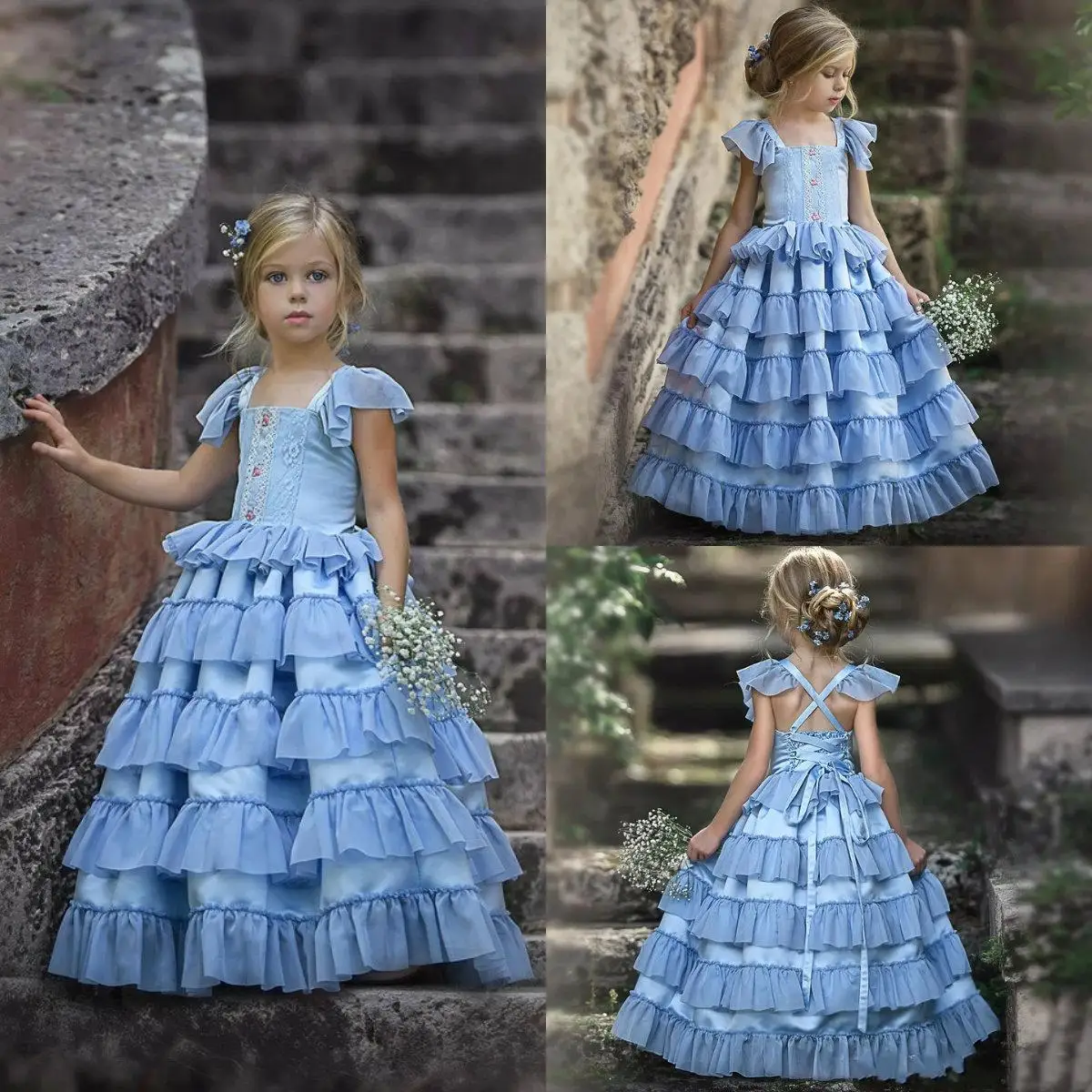 2021 Blue Flower Girl Dresses Lace Appliqued Ribbon Sleeveless Floor Length Girl Pageant Dress Custom Made First Communion Gowns
2021 Blue Flower Girl Dresses Lace Appliqued Ribbon Sleeveless Floor Length Girl Pageant Dress Custom Made First Communion Gowns