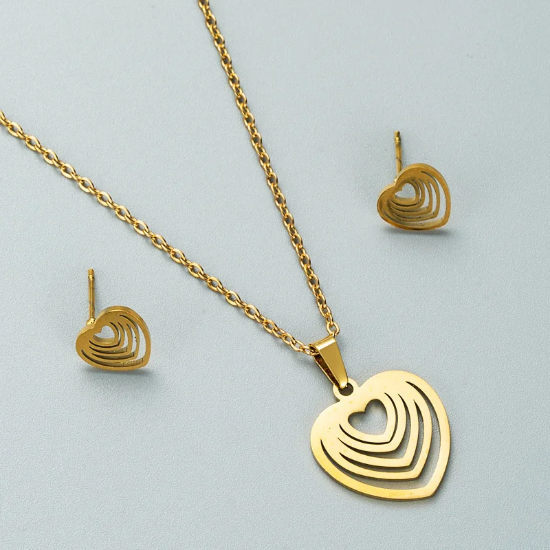 European And American Stainless Steel Hollow Multilayer Heart-Shaped Pendant Necklace Earrings Set
European And American Stainless Steel Hollow Multilayer Heart-Shaped Pendant Necklace Earrings Set